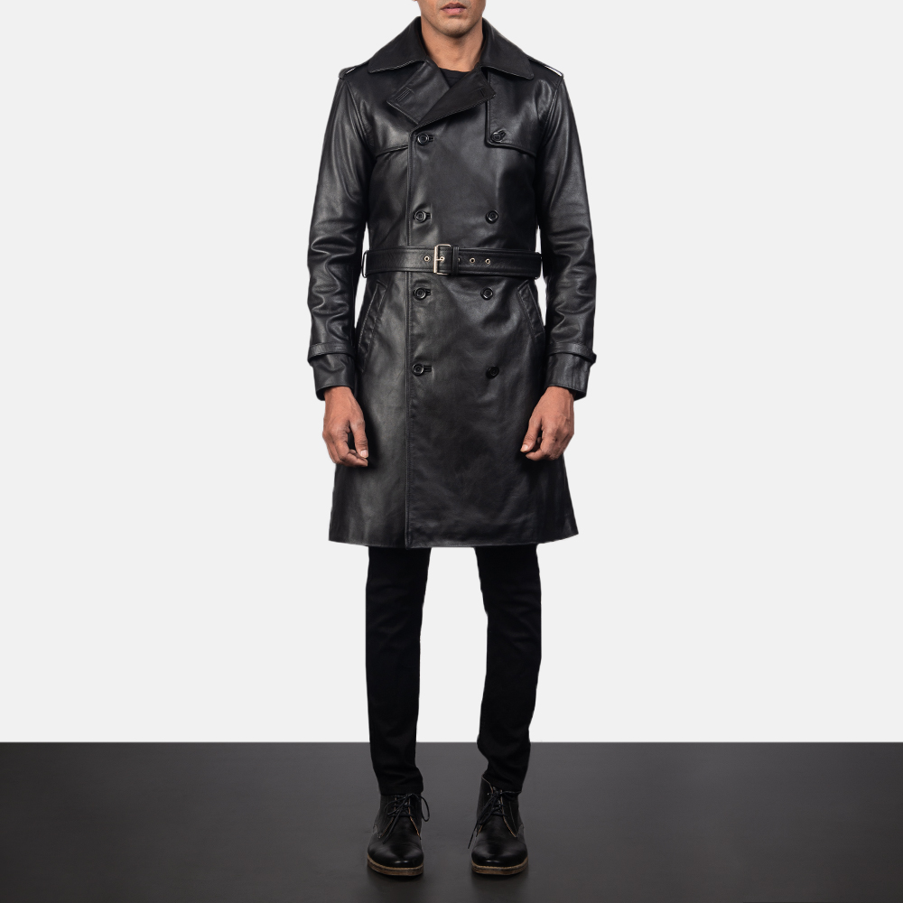 Men s Royson Black Leather Duster Coat